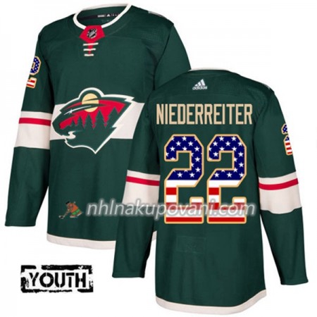 Minnesota Wild Dresy Nino Niederreiter 22 2017-2018 USA Flag Fashion Zelená Adidas Authentic - Dětské